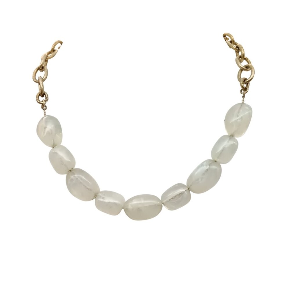 Anne Klein Gold Chain Necklace w/ Oval White Beads Vintage Style Choker Elegant